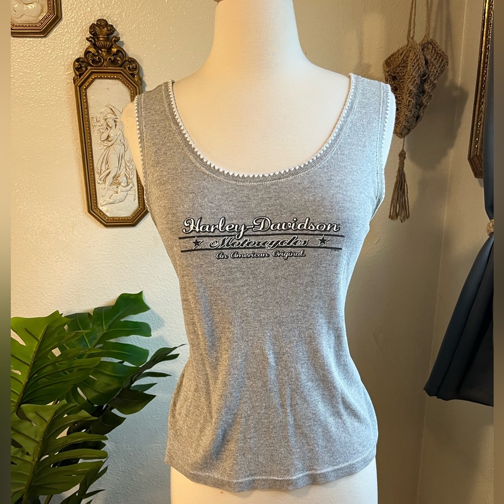 Harley-Davidson Light Gray Scoop Neck Logo Tank